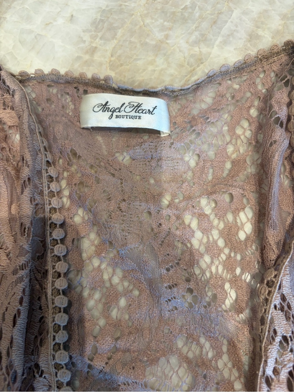 Angel Heart Boutique Taupe Lace Duster Cardigan Boho Festival Kimono Medium - Picture 4 of 5